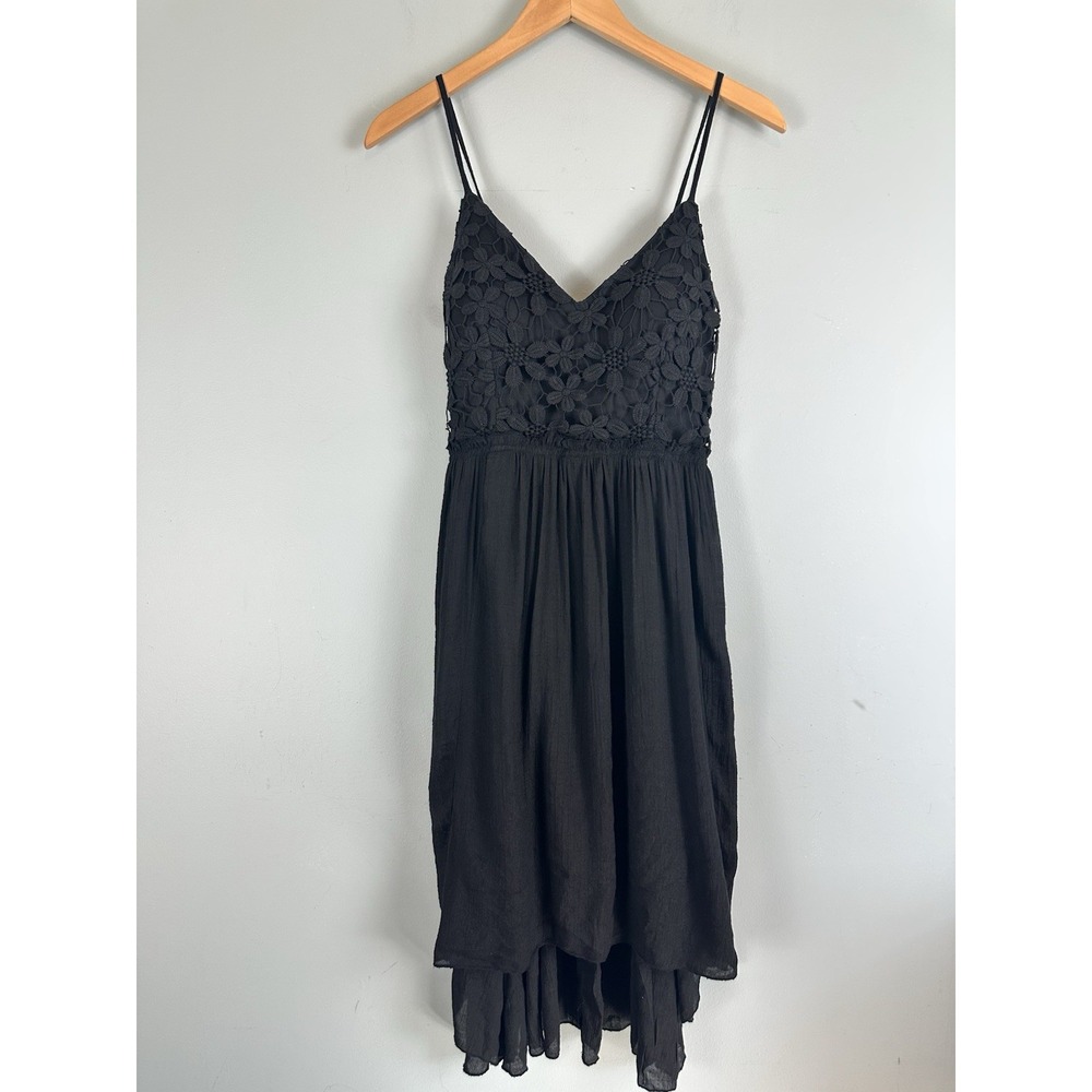 J Gee Black Y2K Fairy Babydoll Dress Small Crochet Lace Bodice Witchy Goth Lined
